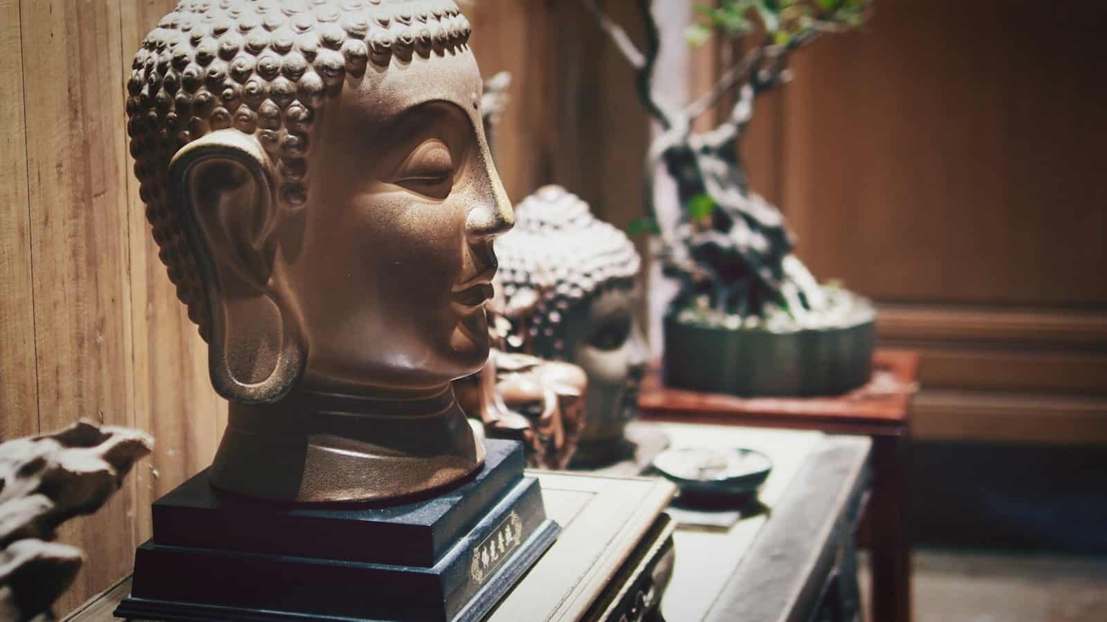Gautama Buddha head decor on table